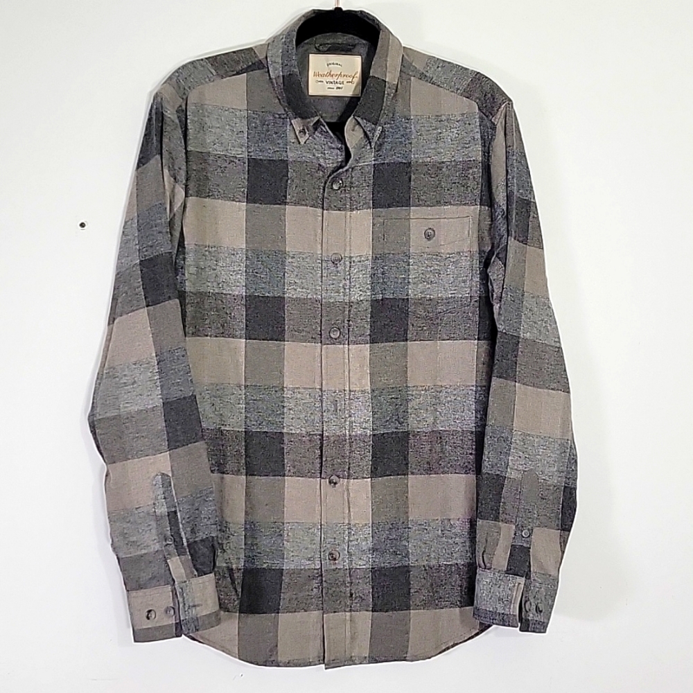 Weatherproof Original Vintage Mens Gray Flannel Plaid Shirt Size M